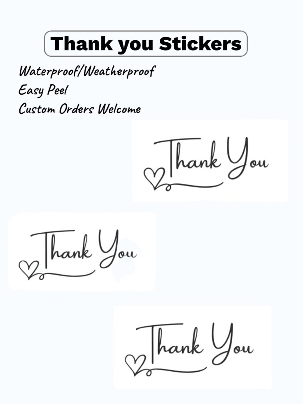 200 White Thank You Stickers, Rectangle 2.25"x1.75" - Picture 3 of 4